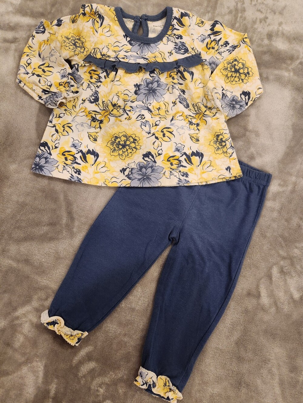 Kids Floral Two-Piece Set - Yellow & Blue, Size 12M